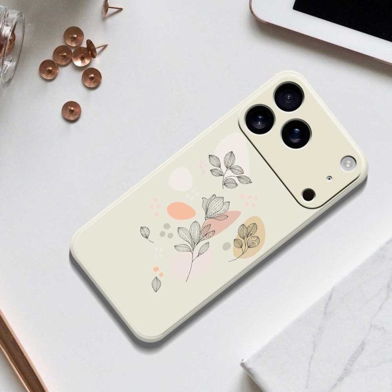 Skal För iPhone 17 Pro Flytande Silikon Med Skissade Löv