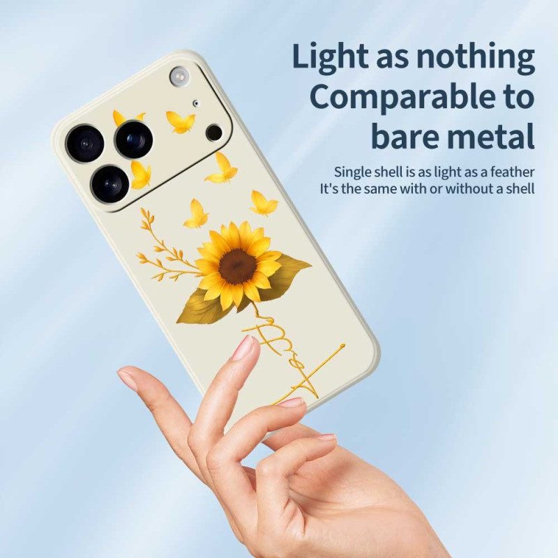 Skal För iPhone 17 Pro Flytande Silikon Med Solrosor Och Fjärilar