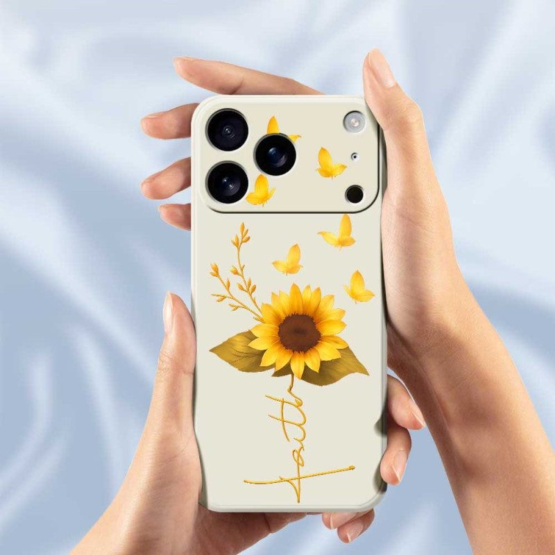 Skal För iPhone 17 Pro Flytande Silikon Med Solrosor Och Fjärilar