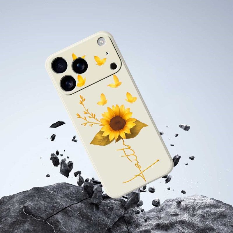 Skal För iPhone 17 Pro Flytande Silikon Med Solrosor Och Fjärilar