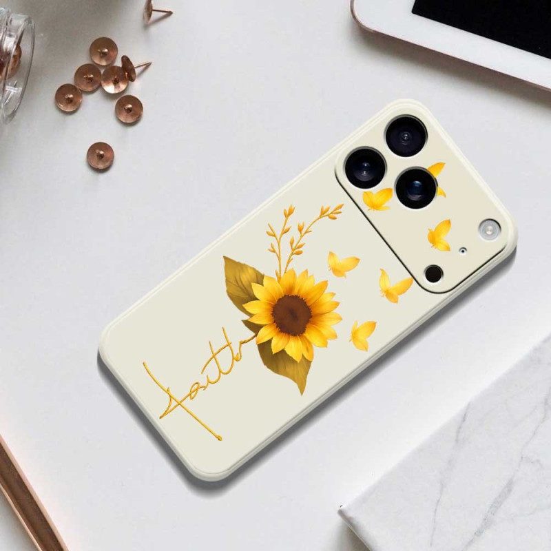 Skal För iPhone 17 Pro Flytande Silikon Med Solrosor Och Fjärilar