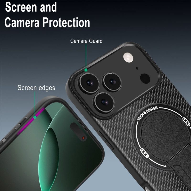Skal För iPhone 17 Pro Max Kolfiberstruktur Med Stöd