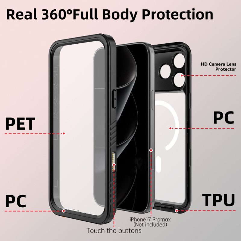 Skal För iPhone 17 Pro Max Transparent Magsafe-kompatibel Vattentät Ip68