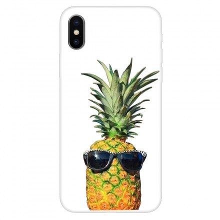 Skal För iPhone X / XS Transparent Ananas Med Glasögon