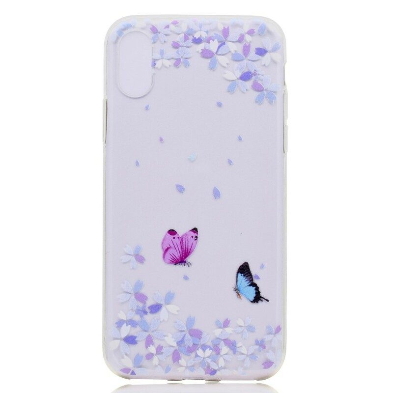 Skal För iPhone X / XS Transparenta Fjärilar Och Blommor