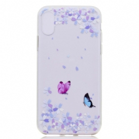 Skal För iPhone X / XS Transparenta Fjärilar Och Blommor