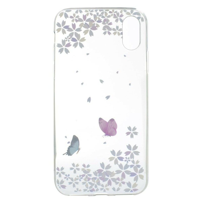 Skal För iPhone X / XS Transparenta Fjärilar Och Blommor