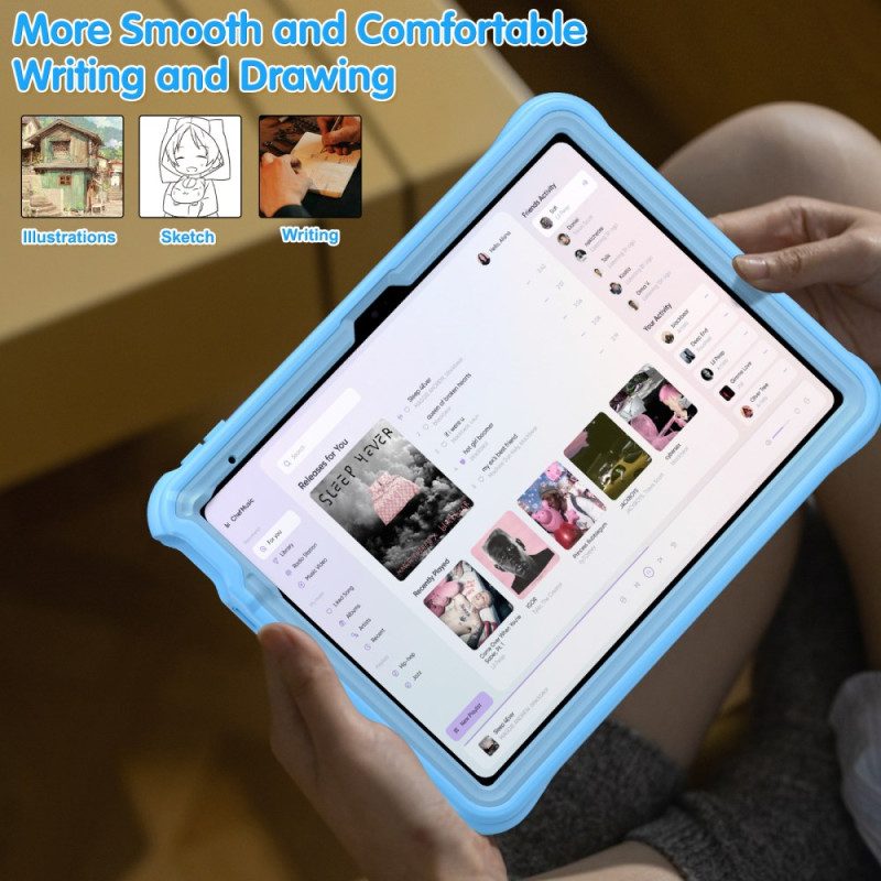 Skal iPad (2025) Roterande Stativ Med Delfin Och Rem För Barn