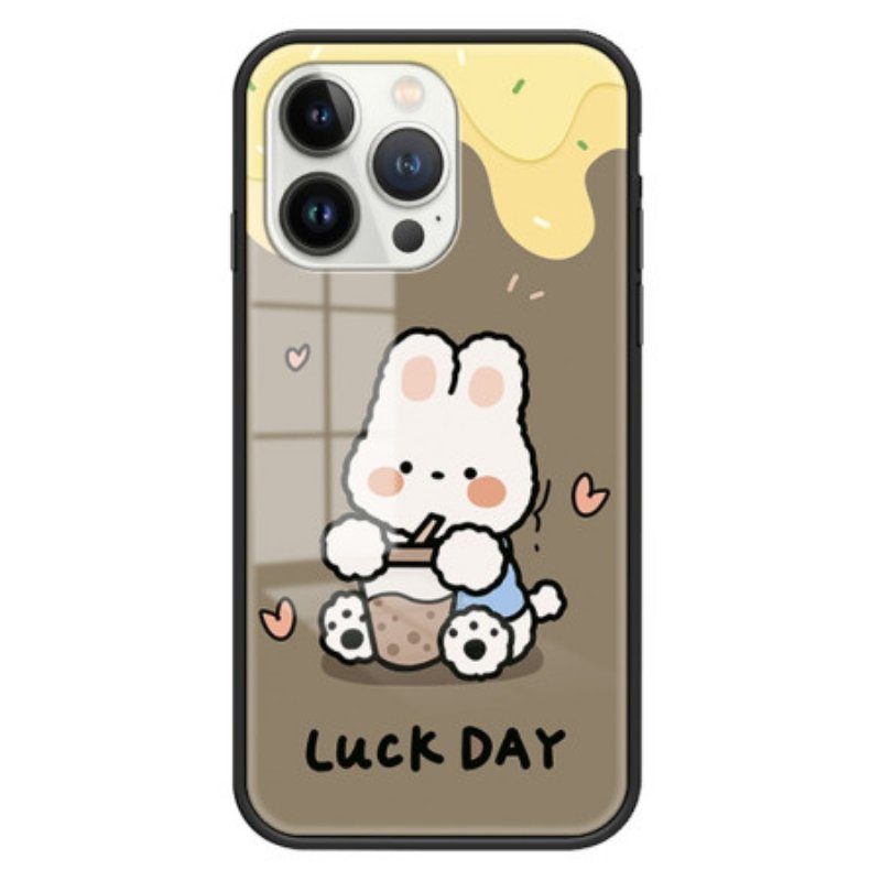 Skal iPhone 15 Pro Mjölkte Kanin Härdat Glas