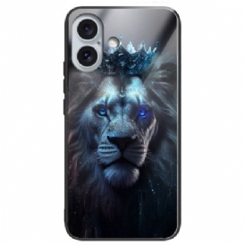 Skal iPhone 16 Plus Telefonfodral Blå Lejon Härdat Glas
