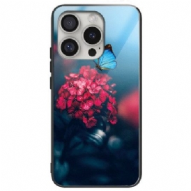 Skal iPhone 16 Pro Blommor Och Fjäril I Härdat Glas