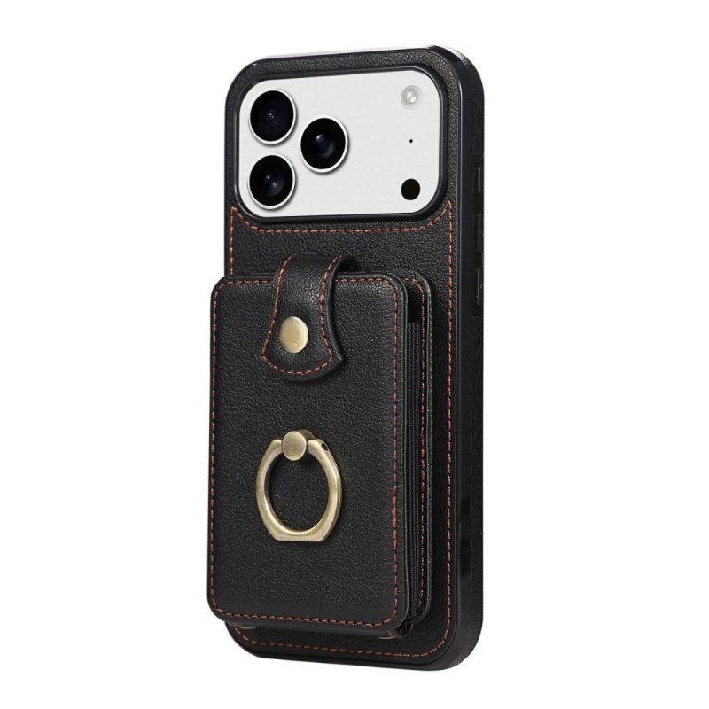 Skal iPhone 17 Pro Max Lädereffekt Med Korthållare Och Handledsrem