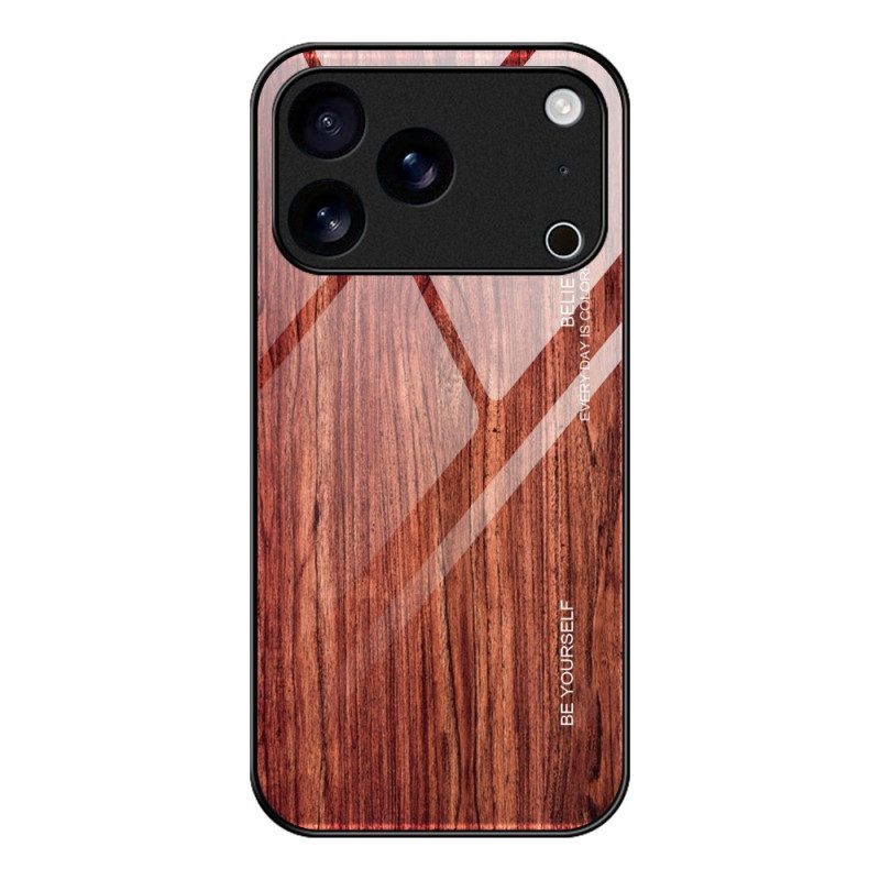 Skal iPhone 17 Pro Max Telefonfodral Härdat Glas Med Träeffekt