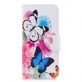 Fodral För Huawei P Smart Målade Fjärilar Och Blommor