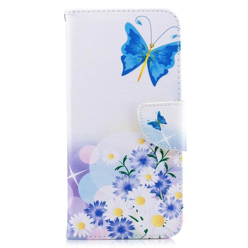 Fodral För Huawei P Smart Plus Målade Fjärilar Och Blommor