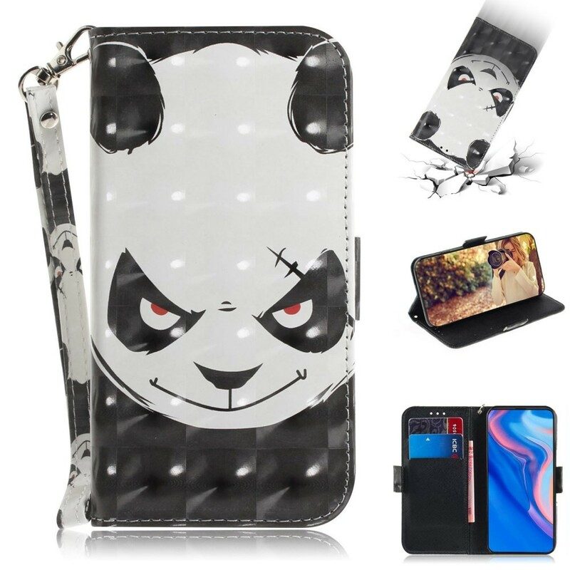 Fodral För Huawei P Smart Z / Honor 9X Med Kedjar Angry Panda Med Rem