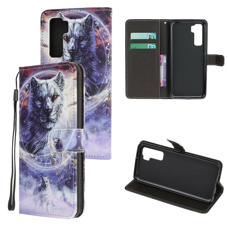 Fodral För Huawei P40 Lite 5G Wolf In Winter With Lanyard