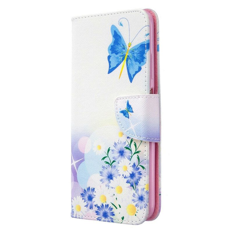 Fodral För Huawei P40 Lite Målade Fjärilar Och Blommor