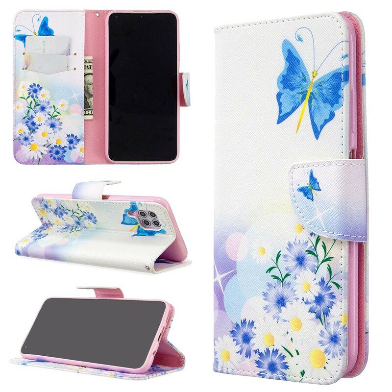 Fodral För Huawei P40 Lite Målade Fjärilar Och Blommor