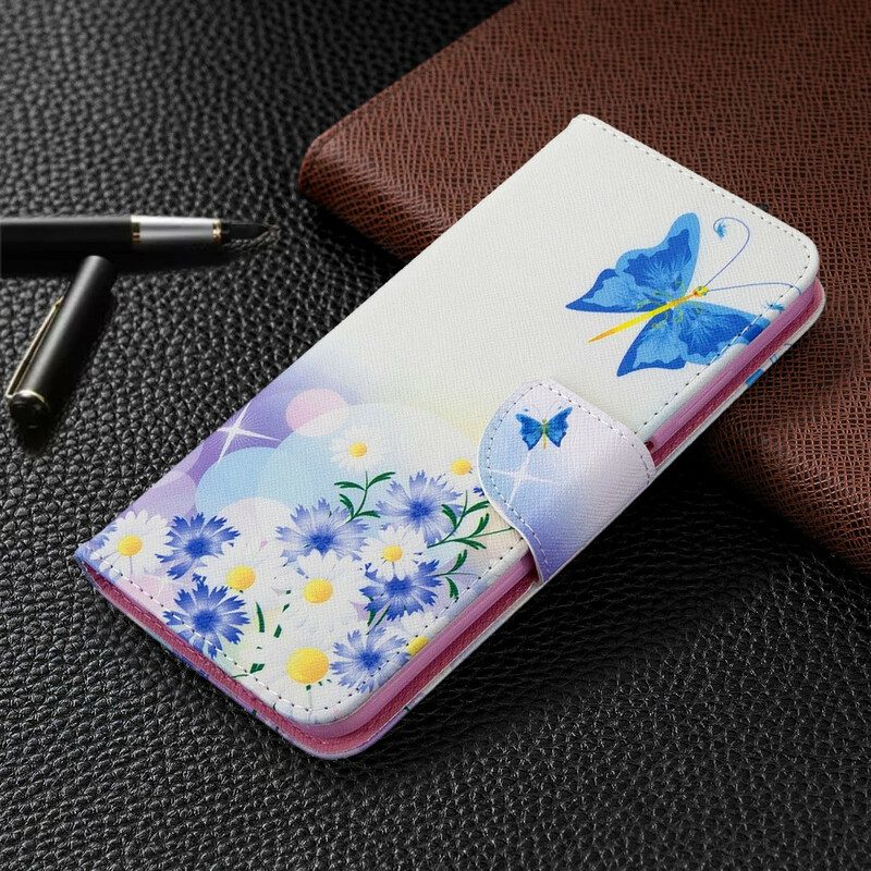 Fodral För Huawei P40 Lite Målade Fjärilar Och Blommor