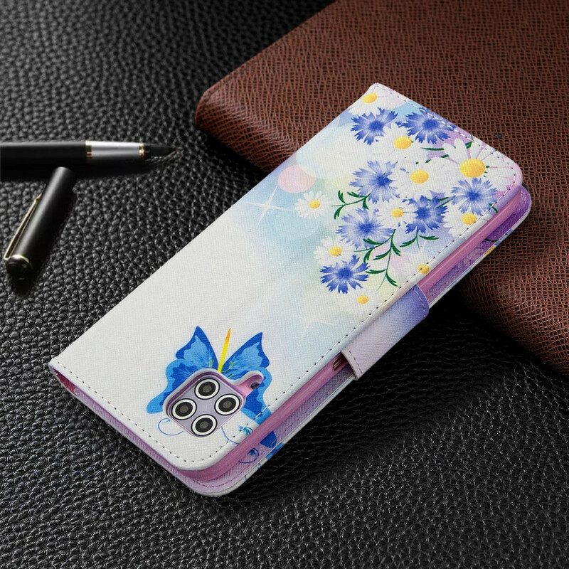 Fodral För Huawei P40 Lite Målade Fjärilar Och Blommor