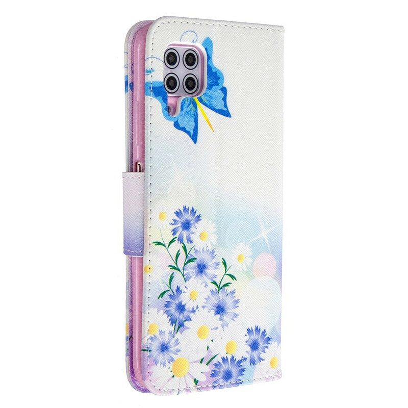 Fodral För Huawei P40 Lite Målade Fjärilar Och Blommor