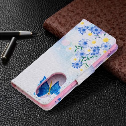 Fodral För Huawei P50 Målade Fjärilar Och Blommor