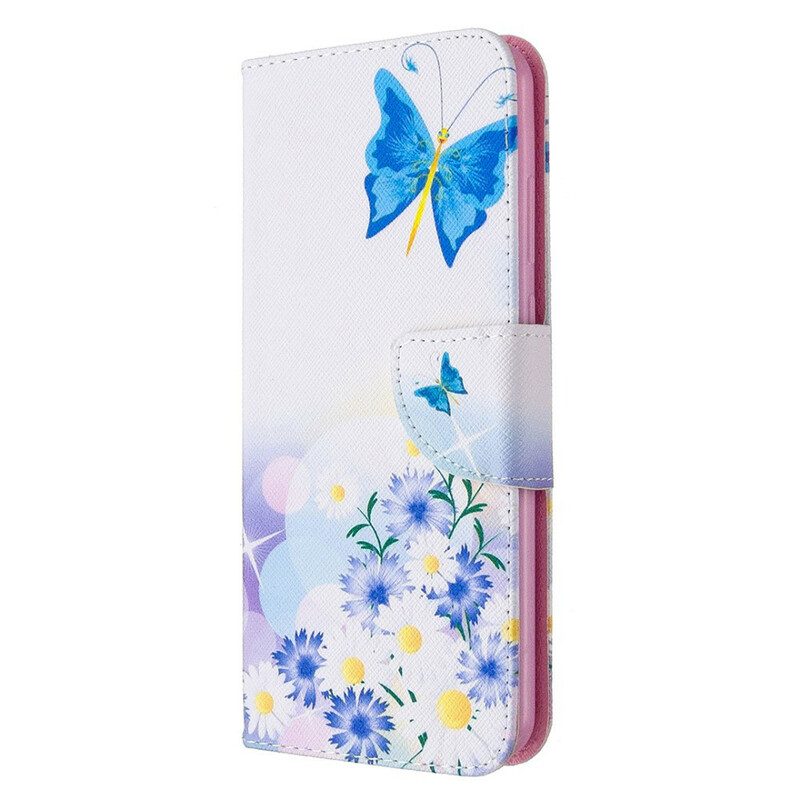 Fodral För Huawei Y6p Målade Fjärilar Och Blommor