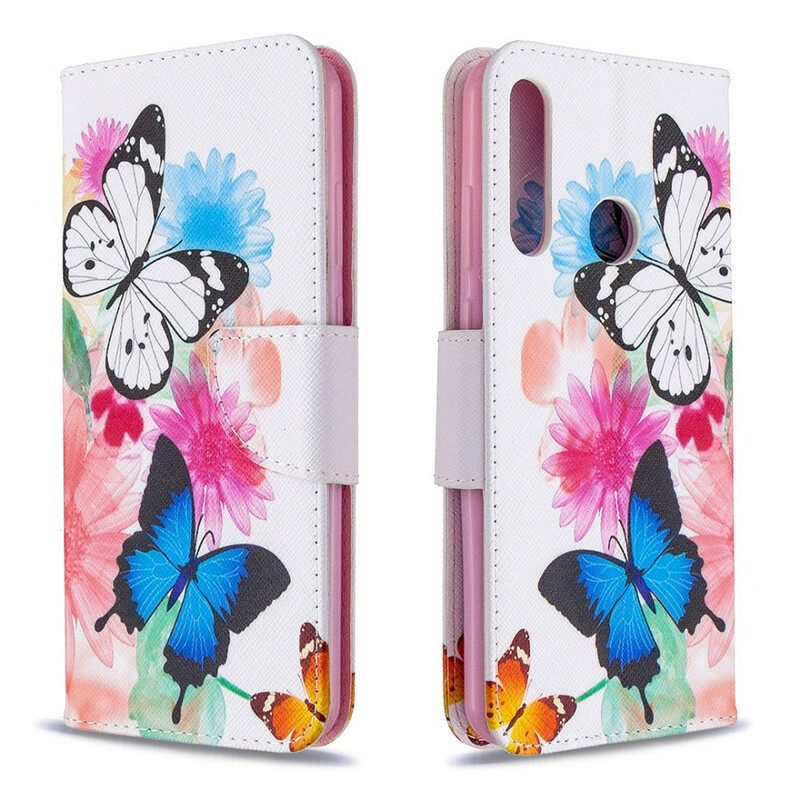 Fodral För Huawei Y6p Målade Fjärilar Och Blommor