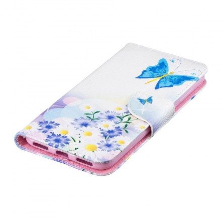 Fodral För Huawei Y7 2019 Målade Fjärilar Och Blommor