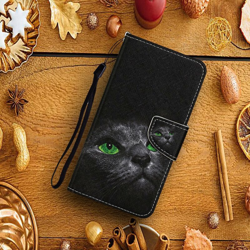 Folio-fodral För Huawei P Smart 2021 Grönögd Katt Med Snodd