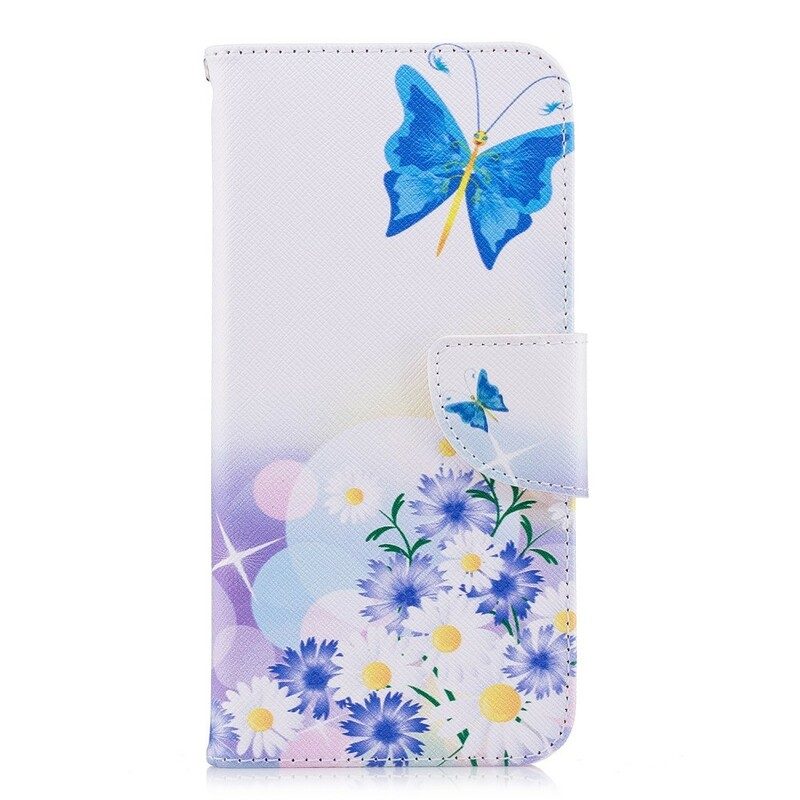 Folio-fodral För Huawei P Smart Målade Fjärilar Och Blommor