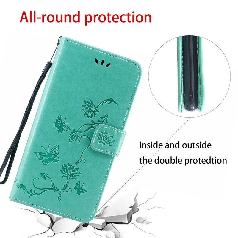 Folio-fodral För Huawei P Smart S Med Kedjar Thongfjärilar Och Blommor