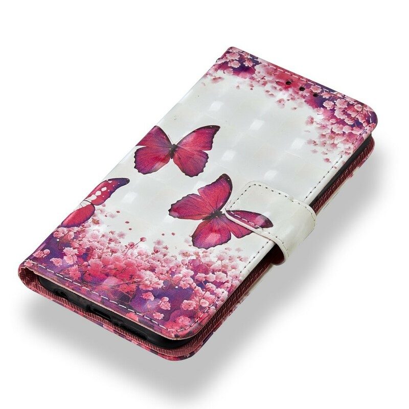 Folio-fodral För Huawei P20 Lite 3d Röda Fjärilar