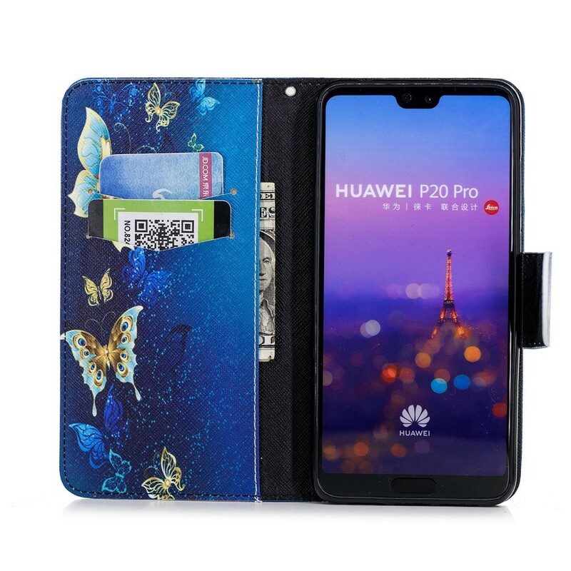Folio-fodral För Huawei P20 Pro Fjärilar I Natten
