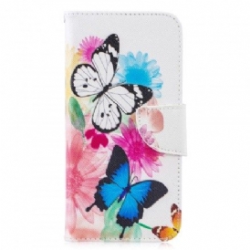 Folio-fodral För Huawei P30 Lite Målade Fjärilar Och Blommor