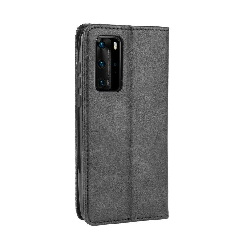 Folio-fodral För Huawei P40 Pro Läderfodral Vintage Stiliserad Lädereffekt