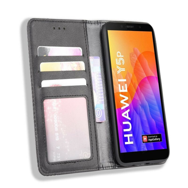 Folio-fodral För Huawei Y5p Läderfodral Vintage Stiliserad Lädereffekt