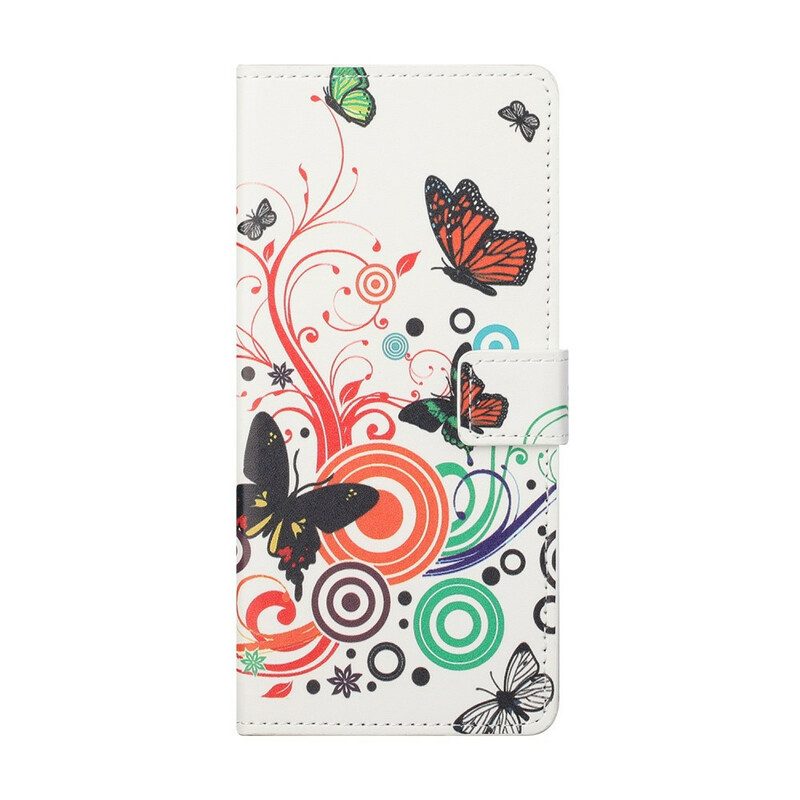 Läderfodral För Huawei P Smart 2021 Fjärilar Och Blommor