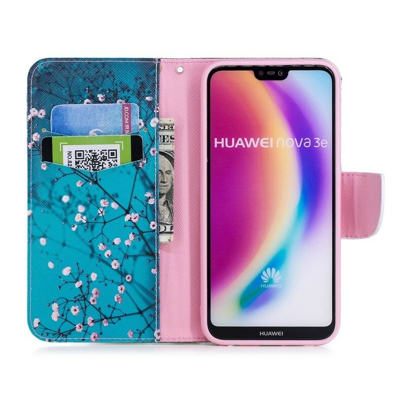 Läderfodral För Huawei P20 Lite Blommande Träd