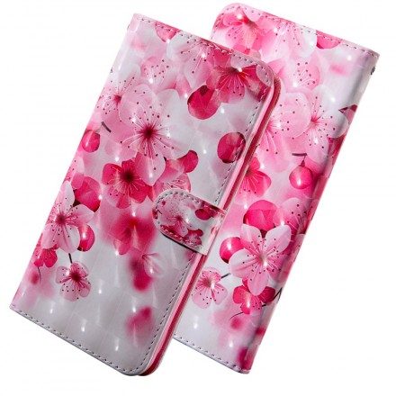 Läderfodral För Huawei P30 Lite Rosa Blommor