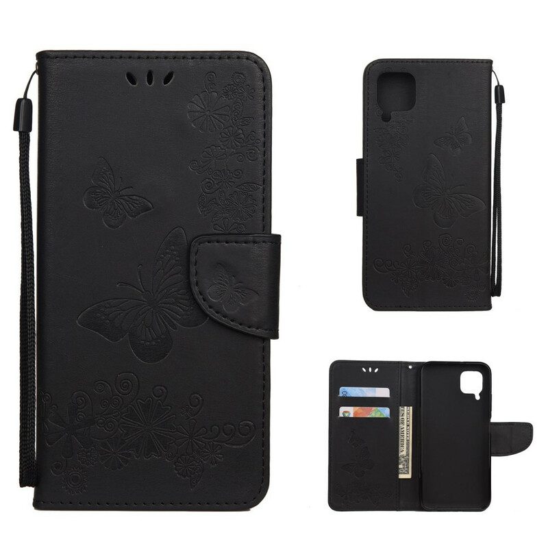 Läderfodral För Huawei P40 Lite Endast Fjärilar Med Snodd