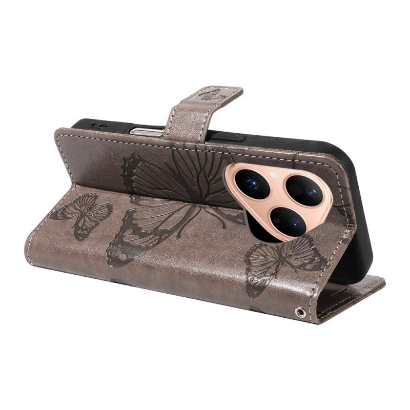 Läderskal Fodral Huawei Pura 80 Stora Fjärilar