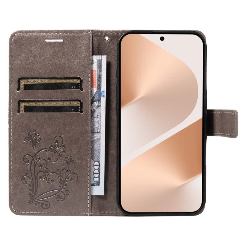 Läderskal Fodral Huawei Pura 80 Stora Fjärilar