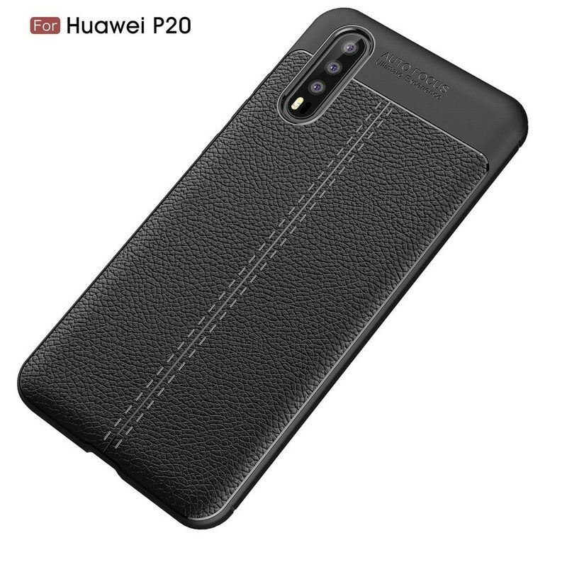 Skal För Huawei P20 Dubbellinje Litchi Lädereffekt