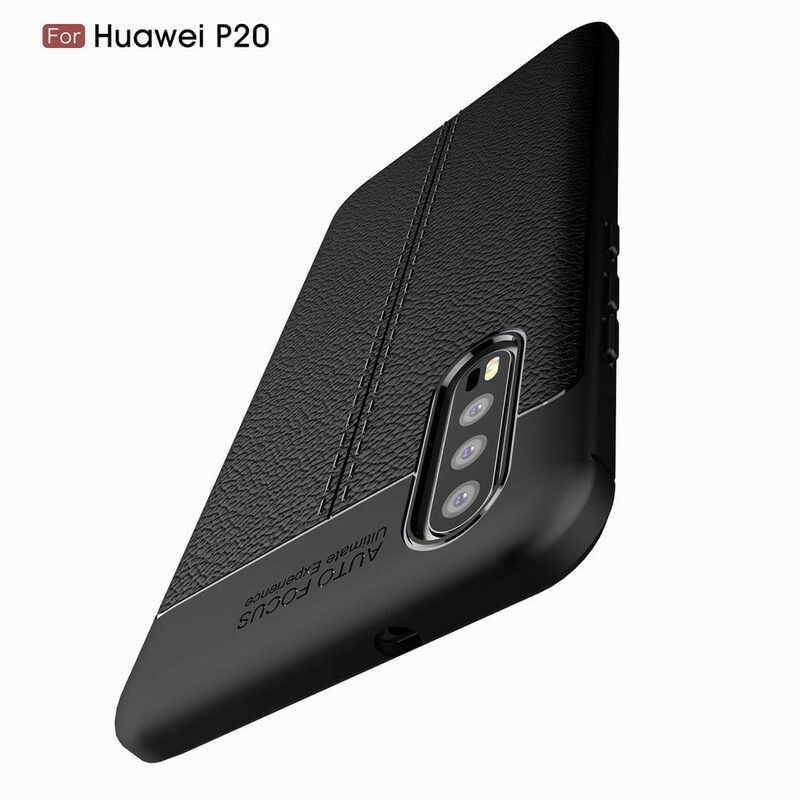 Skal För Huawei P20 Dubbellinje Litchi Lädereffekt