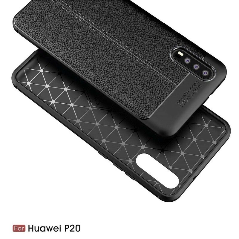 Skal För Huawei P20 Dubbellinje Litchi Lädereffekt