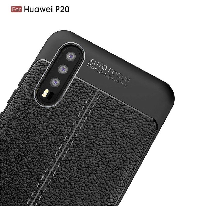 Skal För Huawei P20 Dubbellinje Litchi Lädereffekt