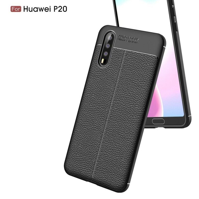 Skal För Huawei P20 Dubbellinje Litchi Lädereffekt