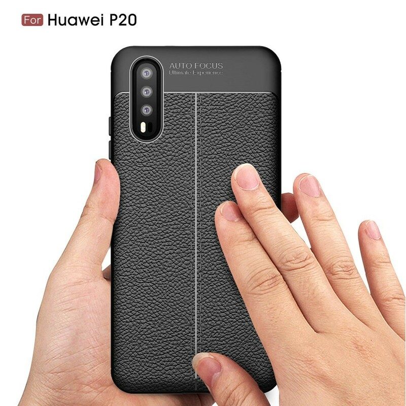 Skal För Huawei P20 Dubbellinje Litchi Lädereffekt